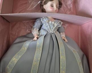 1382 - Madame Alexander Carole Harrison Doll 13" (Description): Madame Alexander Carole Channing doll  measuring 14 inches. Part of the First Lady  Doll Collection Series IV. Comes in original  Madame Alexander branded box with product  checklist label.