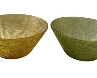 3092 - 2 Anchor Hocking Soreno Green & Amber Bowls (Description): 5 x 11