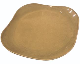 599 - Russell Wright Chartreuse Platter 13 x 13 (Description): This is a vintage Russel Wright for  Steubenville Pottery American Modern square  serving platter in chartreuse