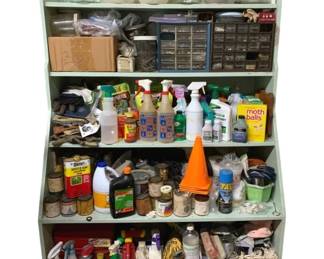 3031 - Wood Shelf w/ Contents - 66 x 45 x 25