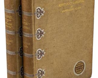 783 - 1896 1st Ed. A Kentucky Cardinal & Aftermath (Description): A Kentucky Cardinal and Aftermath by James  Lane Allen, first edition two-volume set  published in 1896. This matching pair from  Harper's Little Novels series features the  original novel and its sequel, bound in decorative cloth covers with gilt lettering  and ornamental designs on the spines.