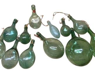 3179 - Lot of Assorted Green Glass Bottles - 15" Tall