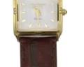 1919 - Vintage Jules Jurgensen Ladies Watch (Description): Vintage Jules Jurgensen ladies watch. The  watch is not currently running. Features a  brown leather strap with crocodile pattern  and gold-tone rectangular case with white  dial. Used as is electric/electronic/mechanical  item. No guarantee all components, untested.