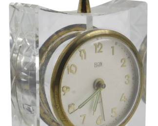37 - Elgin Desk Acrylic Clock 4.5x3x1.5 (Description): Used as is electric/electronic/mechanical  item. No guarantee all components, untested.