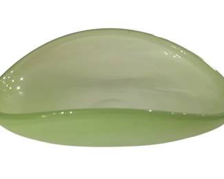 2768 - Green Murano Art Glass Bowl 2"x9"x7" (Description): Green Murano glass bowl with an organic,  asymmetrical form. Measures 2 inches high by  9 inches wide by 7 inches deep.
