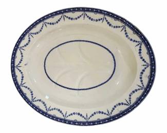 243 - English Warwick Blue & White Oval Meat Platter (Description): 19.5 x 15.5 - has been repaired