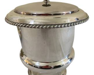 374 - Silver Plate Champagne Ice Bucket Thermos (Description): Champagne ice bucket by Thermos, silver  plated. Made in USA. Measures 10 inches by 10  inches.