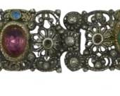 1900 - European Filigree Bracelet w/ Colored Stones (Description): European filigree bracelet featuring colored  stones. The bracelet is marked "NE" on the  clasp or finding.