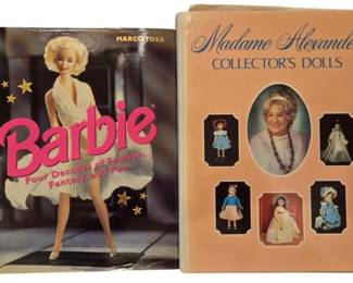 1451 - Barbie & Madame Alexander Dolls Books (Description): Two collector's reference books on dolls.  Includes 'Barbie: Four Decades of Fashion,  Fantasy, and Fun' by Marco Tosa and 'Madame  Alexander Collector's Dolls' featuring  various Alexander doll designs. Both books serve as valuable resources for doll  collectors and enthusiasts.