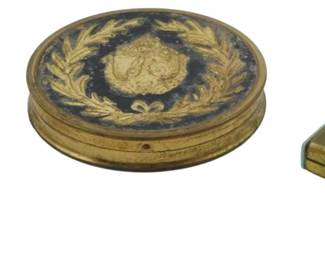 1758 - 3 Assorted Vintage Compacts (Description): A collection of three assorted vintage  compacts. The group includes varied styles  and designs suitable for collectors of  vintage vanity accessories.