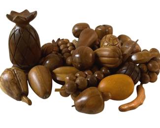 3080 - Mid-Century Monkey Pod Wood Fruit Decor