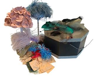 2103 - Vintage Hats & Hat Box w/ Accessories (Description): Hat Stands NOT Included