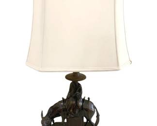 620 - Bronze Sage on Horseback Table Lamp 29" (Description): Used as is electric/electronic/mechanical  item. No guarantee all components, untested.