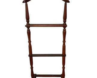1361 - Vintage Wooden Valet 48"x18"x13" (Description): Wooden valet stand with turned supports, coat  hanger top, and trouser bar.