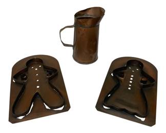 1606 - Copper Pitcher & Copper Gingerbread Hangers (Description): 10" Tall