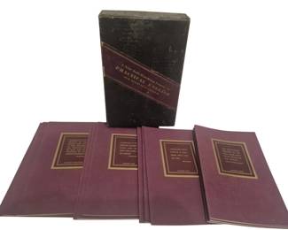 4202 - Practical English Self-Teaching Course Set (Description): A self-teaching course in Practical English  and Effective Speech. This set is missing  Volume 1 but includes the remaining lesson  booklets housed in the original slipcase. The  burgundy lesson booklets feature decorative diagonal bands with literary quotations on  their covers.
