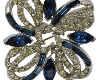 1932 - Vtg Pell Rhinestone Flower Brooch (Description): Vintage Pell rhinestone flower brooch  featuring a decorative floral design with  sparkling rhinestone accents. This elegant  costume jewelry piece showcases the quality  craftsmanship associated with the Pell brand.