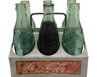 1643 - Aluminum Coke Bottle Carrier w/ Bottles (Description): 8 x 8 x 5.5