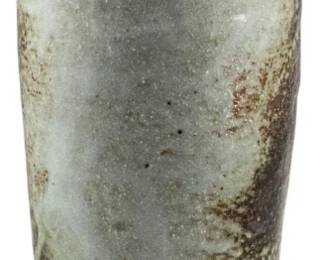 717 - "Miyuki" Japanese Studio Pottery Vase 12" (Description): "Miyuki" Japanese studio pottery vase  featuring a distinctive glazed finish. The  vase measures 12 inches in height.