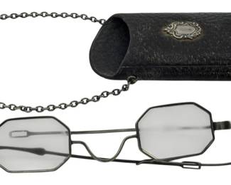 20 - Coin Silver Spectacles with Sterling Pin & Case (Description): F & Co., Marked Mrs. W. Smith, 0.46oz  sterling weight