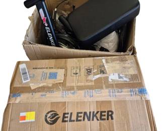 2827 - Elenker Knee Walkers in Boxes Lot of 3 (Description): Lot of three Elenker knee walkers in original  boxes. These mobility aids feature padded  knee rests and adjustable handlebars,  designed to assist individuals recovering  from foot or ankle injuries. Used as is electric/electronic/mechanical  item. No guarantee all components, untested.