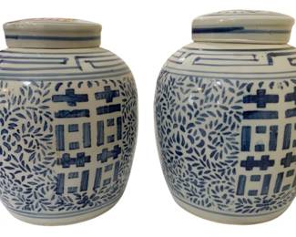 236 - Pair of Blue & White Porcelain Ginger Jars (Description): 10 x 8