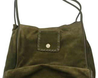 1848 - Vtg Doncaster Green Satin Tote Bag (Description): Vintage Doncaster green satin tote bag  featuring a front flap pocket with snap  closure and dual shoulder straps. Measures 13  inches by 13 inches by 3 inches.