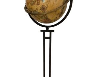 3744 - Replogle 16" Diameter World Classic Globe (Description): Replogle 16" Diameter World Classic Globe  featuring an antique-style map design with  muted earth tones. The globe is mounted on a  base with a half-meridian cradle and circular  base, allowing for tilting and rotation. The classic cartography displays continents,  countries, and oceans in traditional styling.  Globe stands 50" tall.