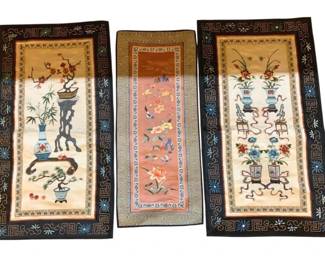 1134 - 3 Antique Chinese Silk Embroidered Panels