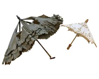 2145 - 2 Vintage Parasols - one is torn (Description): largest one is 28" long