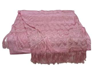 1271 - Pink Silk Piano Shawl w/ Fringe 30"x112"