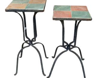 5517 - 2 Patio Tile Top Tables - 19 x 9 x 9
