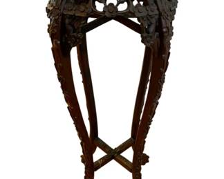 279 - Carved Wood w/ Marble Inlay Plant Stand - 36" tal
