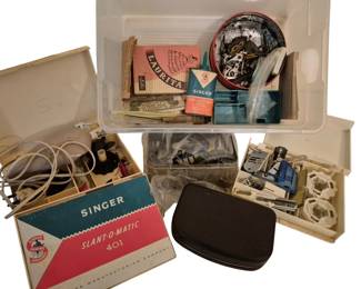 4177 - Lot of Sewing Accessories (Description): A lot of sewing accessories including various  tools and supplies. The collection includes  Singer brand items and assorted sewing  notions.