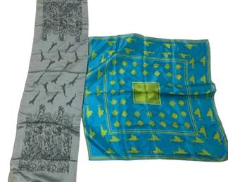 2289 - 2 Animal Themed  Silk Scarves (Description): Scarves Measure 27 x 27 and 12 x 47