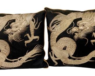 258 - Pair of Dragon Embroidered Pillows - 16 x 16