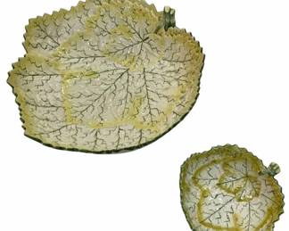 619 - Portuguese Majolica Leaf 2pc Tidbit Set (Description): large bowl 6 x 14