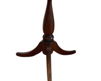 1344 - Mahogany Side Table Made by Howerton (Description): Mahogany side table featuring a turned  pedestal base with tripod legs. Measures  26.5" x 18.5" x 18.5".