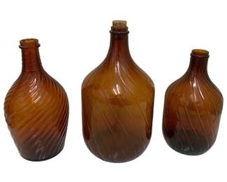 1617 - 3 Vintage Amber Glass Jugs - 13" Tall
