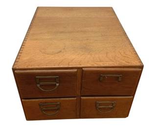 1047 - Oak 4 Drawer Wood Filing Box - 9.5 x 16.5 x 13.5