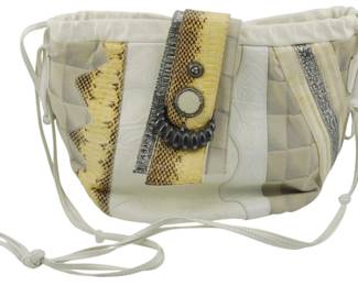 1840 - Sharif Multicolor Exotic Print Bucket Bag (Description): Vintage Sharif multicolor exotic print bucket  bag. Measures 7 inches by 12 inches by 4  inches.