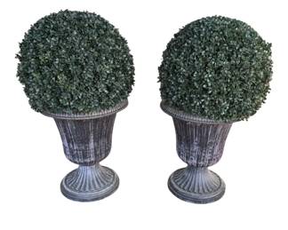6004 - Pair Plastic Planters w/ Faux Topiary - 16 x 31