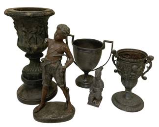 1037 - Lot of Assorted Metal Vases & Statues - 14" Tall (Description): Some are Damaged
