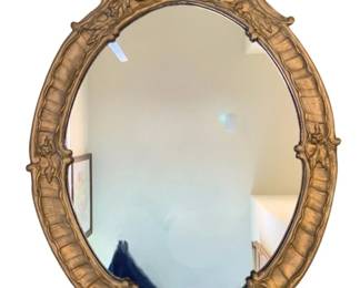 1666 - Antique Oval Carved Gesso Mirror - 31 x 19.5
