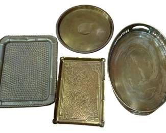 1098 - 4 Brass & Metal Serving Trays