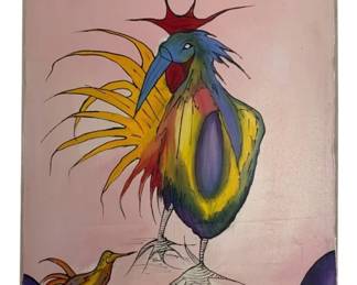 1601 - Painted Colorful Rooster - Signed - 26 x 18