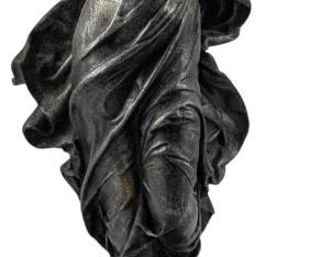 752 - French Art Nouveau Spelter Figure (Description): French Art Nouveau spelter figure, possibly  by Moreau. The sculpture depicts a graceful  female figure in flowing classical drapery  with arms raised. Mounted on a circular base  with decorative star motifs. Measures 13.5 inches tall.