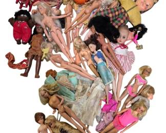 4149 - Group Lot of Barbie Dolls (Description): A group lot of Barbie dolls. The collection  includes various dolls in assorted  conditions, some dressed and some undressed.  An eclectic assortment suitable for  collectors or crafters.
