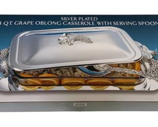 1041 - New in Box 3qt Casserole w/ Serving Spoon (Description): Silver plated