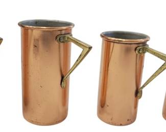 632 - Set of 4 Copper Measuring Cups (Description): With brass handles